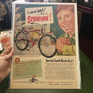 Vintage 50s Double Ads: Schwinn Bicycle Christmas & Singer Sewing Christmas ads